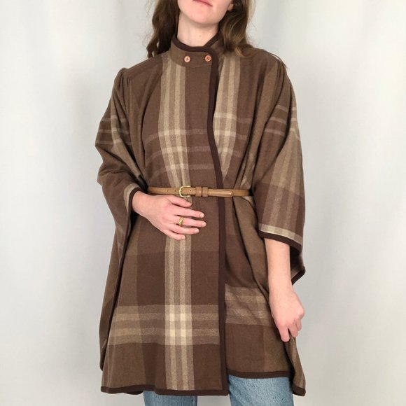 Stunning Vintage Wool Tartan Plaid Oversized Poncho Cape Jacket Coat Cardigan - Picture 9 of 11